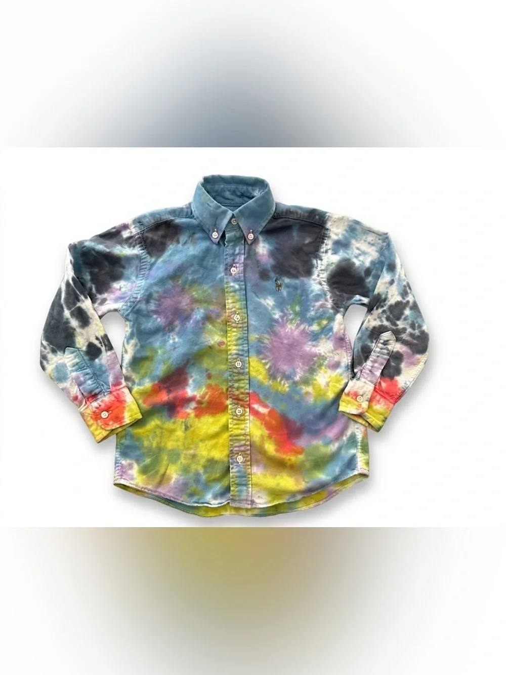 Ralph Lauren Vintage 90s Boys Tie Dye Button Down Shirt - Made in USA - Size 4